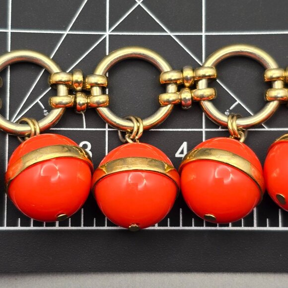 J. Crew Chunky Runway Orange Lucite Ball Bracelet 7" Gold Plated Rings Statement - Picture 9 of 9